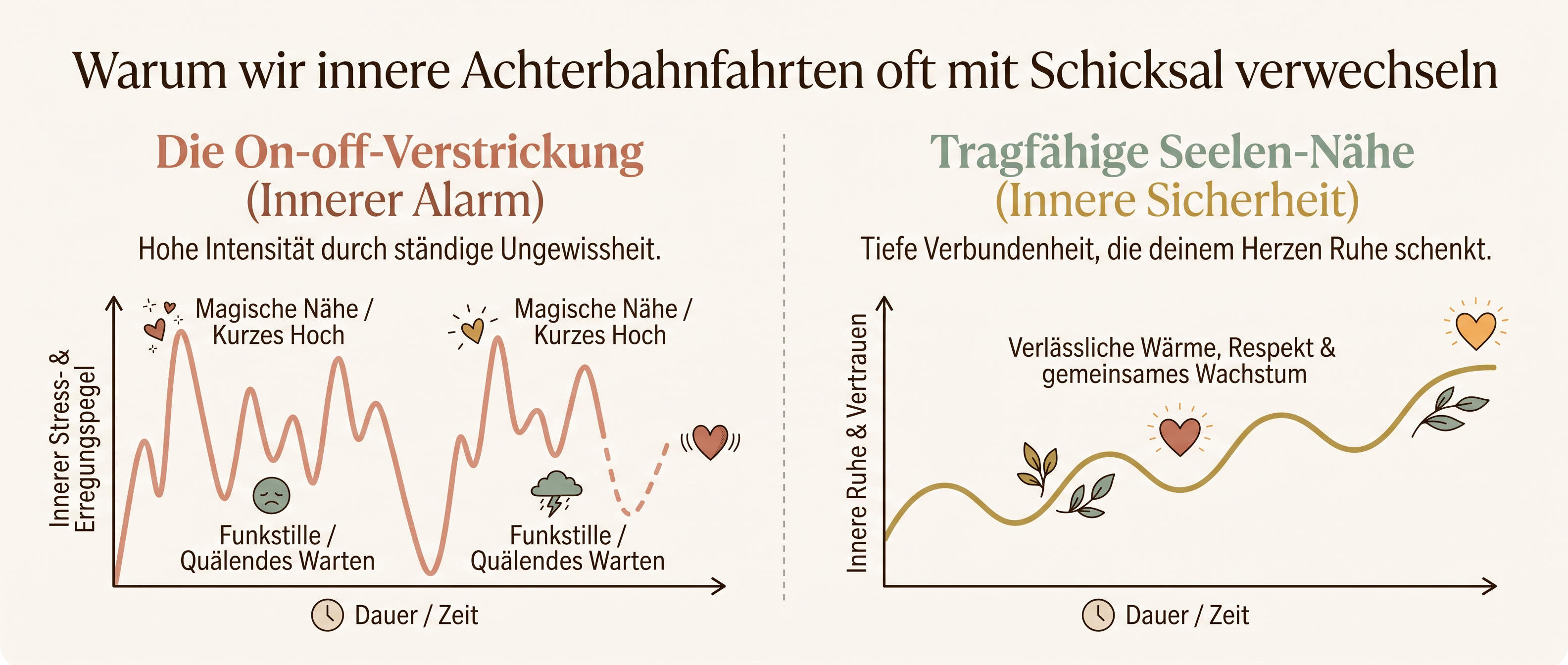 Eine Grafik die den Unterschied des Energielevels zeit, von erfüllter und unerfüllter Liebe.